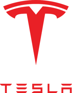 Tesla logo rødt ikon + tekst