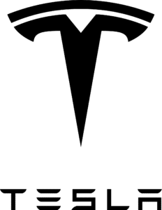 Tesla logo sort ikon + tekst